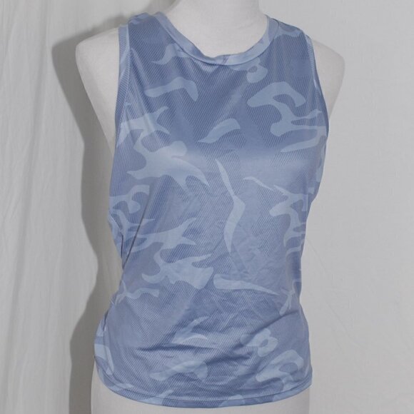 Peekaboo Back Camo Muscle Shirt Womens Large Tank Top Blue 18” pit to pit - Picture 1 of 6
